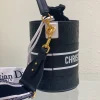 Black Cowhide Hollow Oblique Printed Bucket Bag Size 22cmx16cm